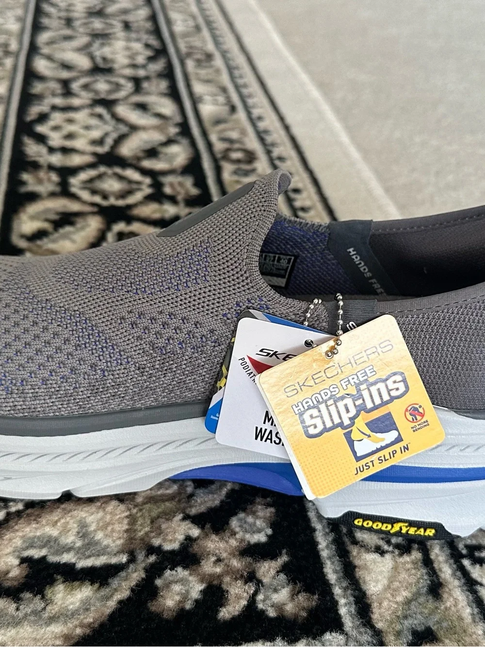 Skechers Men's Slip-On Athletic Shoes - Light Gray with Blue Accents